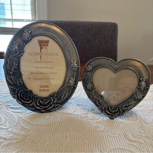 Connoisseur 2 Photo Frames Metal Silver Flowers & Leave Vines‎ Picture Holder